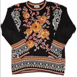 90’s Black/Pink/Cream Floral Knit Sweater